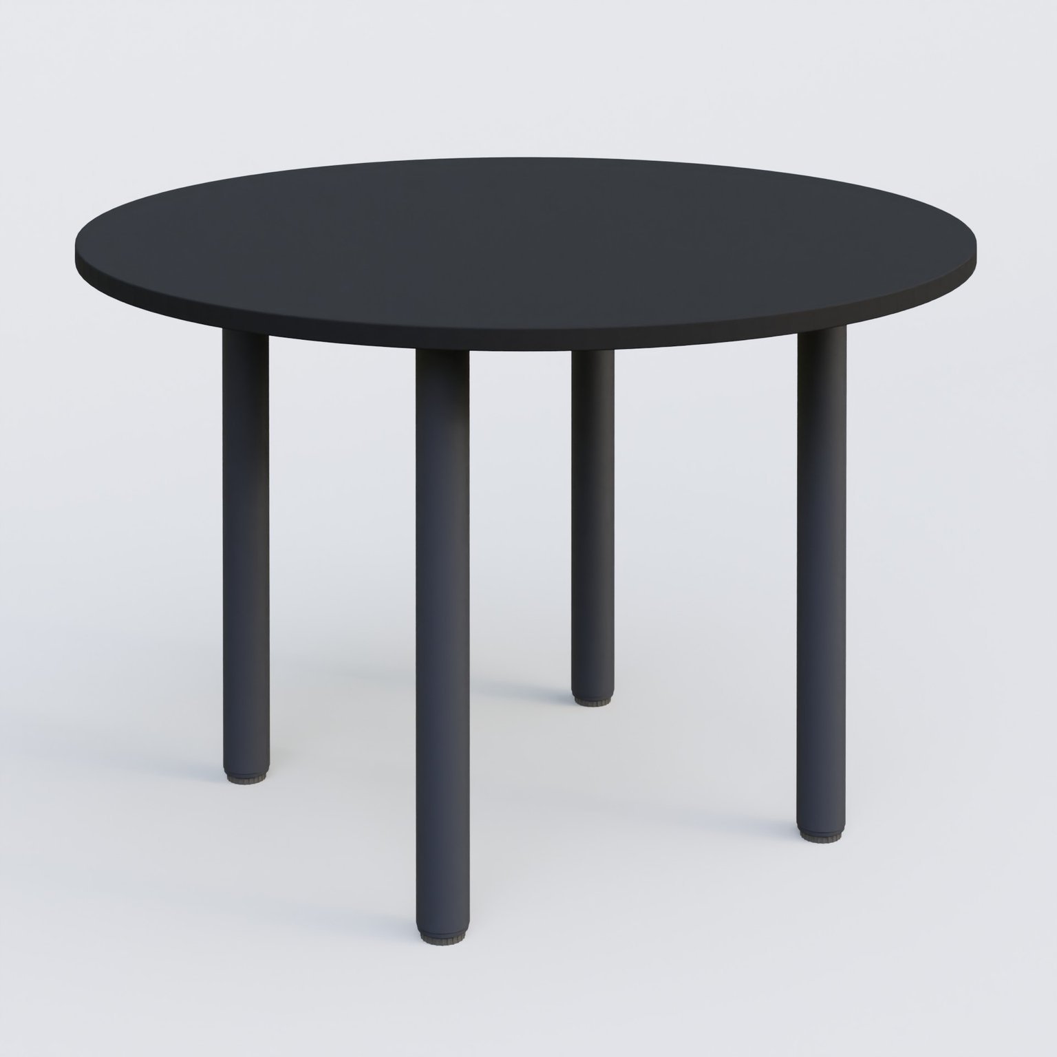 Table ronde diametre 110 cm avec quatres pieds fixes. Plateau Noir Mat et pietement Anthracite