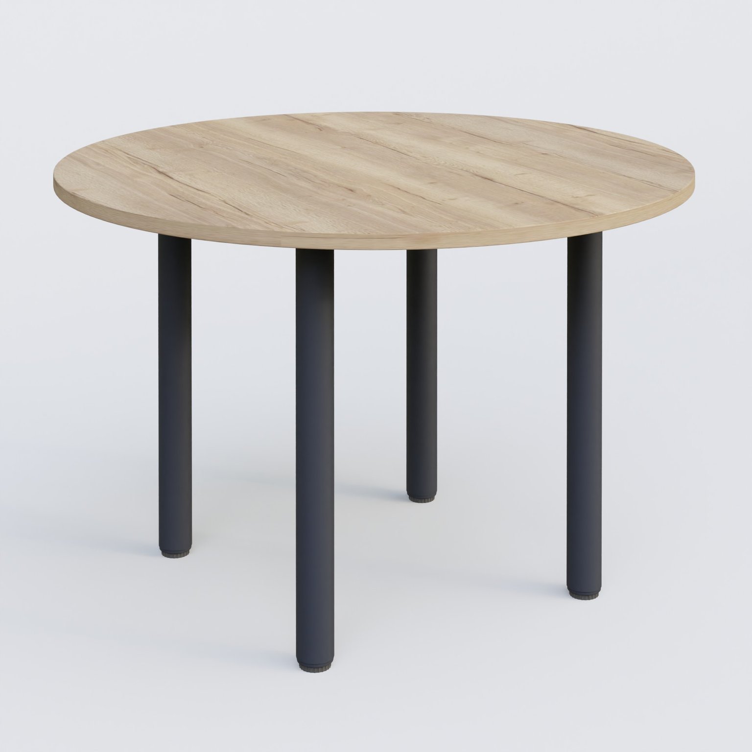 Table ronde diametre 110 cm avec quatres pieds fixes. Plateau Chêne naturel et pietement Anthracite