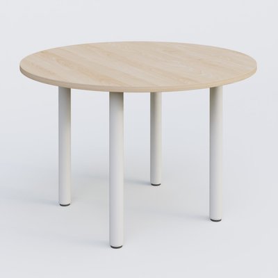 [Pas de famille] - [Pas de sous famille] - Table ronde diametre 110 cm avec quatres pieds fixes. Plateau Hêtre et pietement Blanc