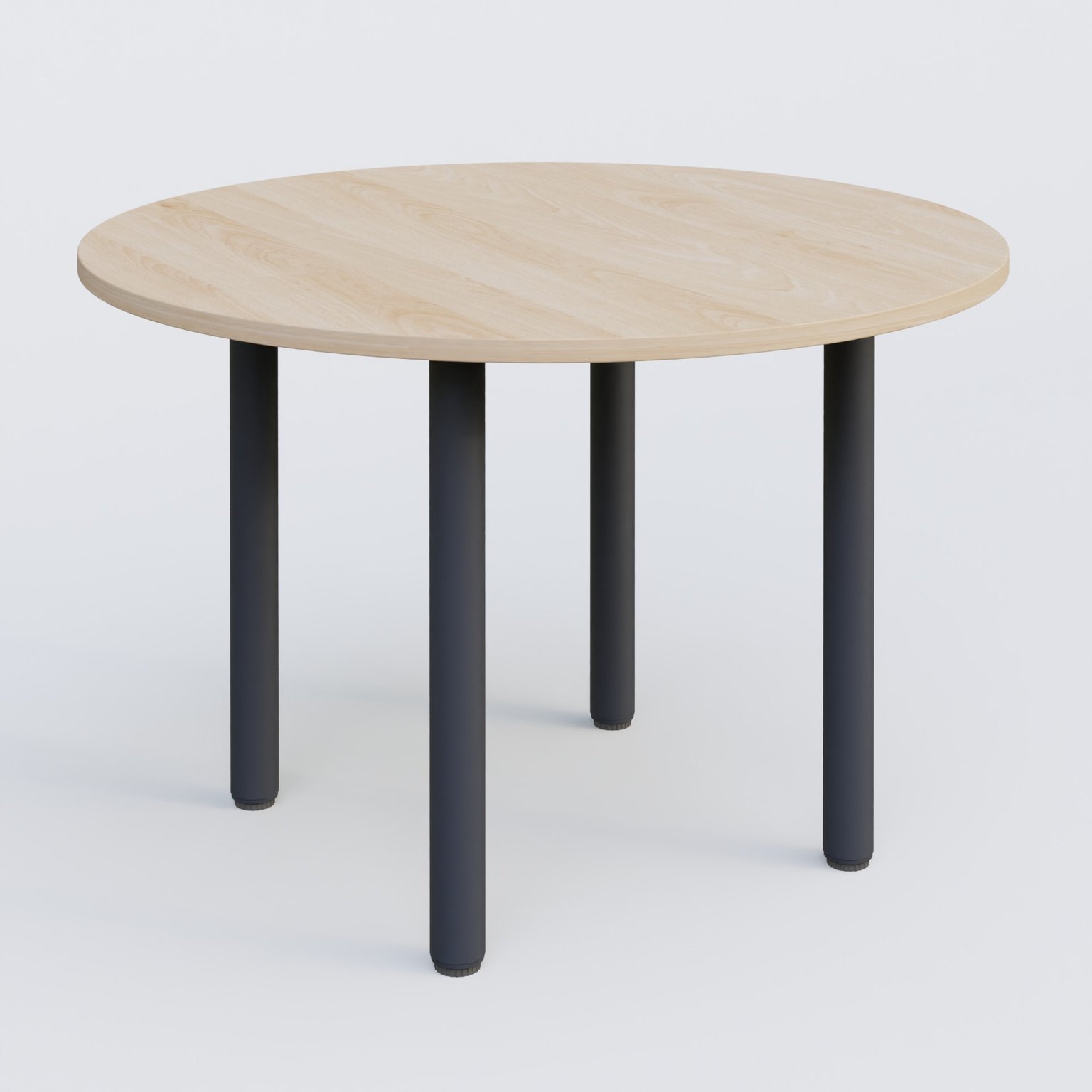 Table ronde diametre 110 cm avec quatres pieds fixes. Plateau Hêtre et pietement Anthracite