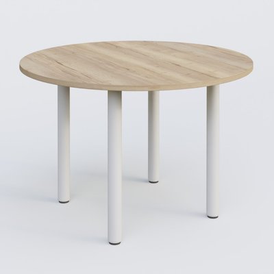 [Pas de famille] - [Pas de sous famille] - Table ronde diametre 110 cm avec quatres pieds fixes. Plateau Chêne naturel et pietement Blanc