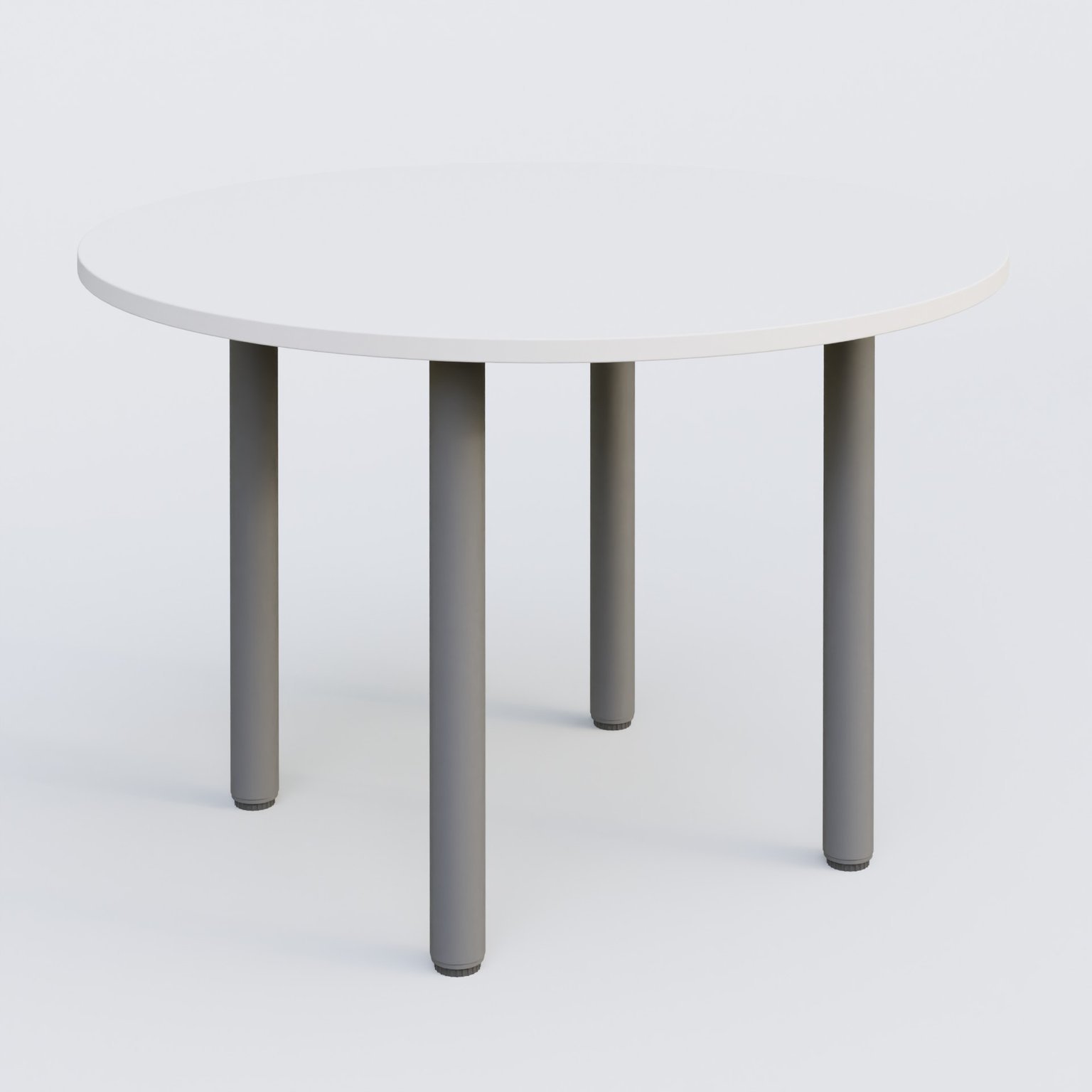 Table ronde diametre 100 cm avec quatres pieds fixes. Plateau Blanc et pietement Aluminium