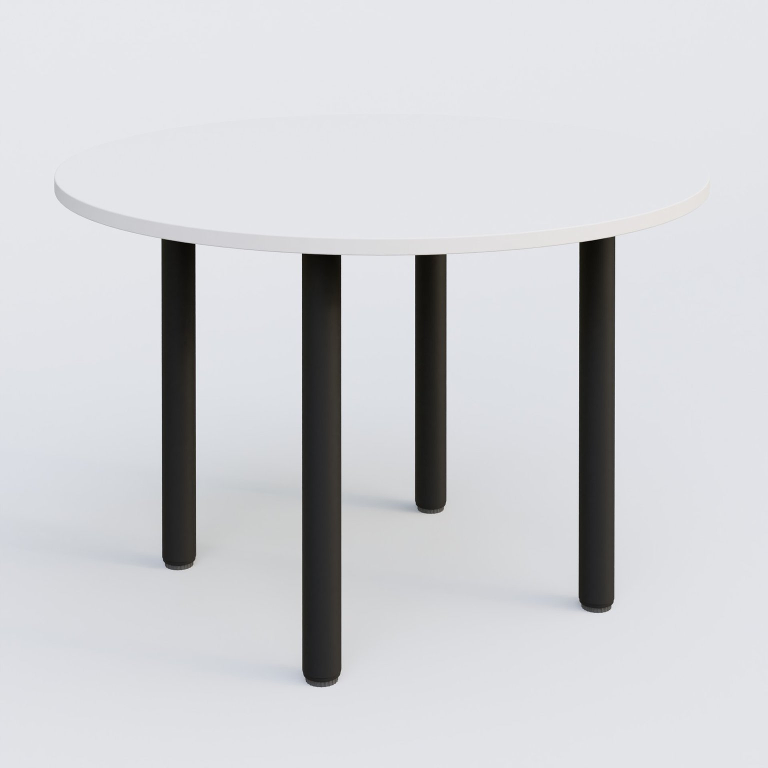 Table ronde diametre 100 cm avec quatres pieds fixes. Plateau Blanc et pietement Noir Mat