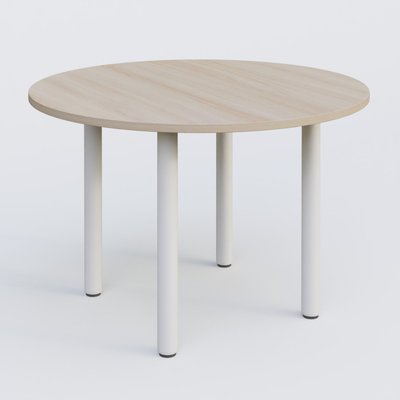 [Pas de famille] - [Pas de sous famille] - Table ronde diametre 100 cm avec quatres pieds fixes. Plateau Acacia et pietement Blanc
