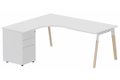 K8Wood Plan compact 90° asymétrique 180x162x80/60cm avec caisson HB métal 3 tiroirs - retour à gauche
