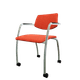 Diva - Chaise piétement 4 pieds sur roulettes chrome (CH).Assise et dossier tissu Berta Rouge (AI5)