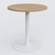 Table de réunion pietement colonne plateau D 80 cm. Plateau Noyer et pietement Blanc.