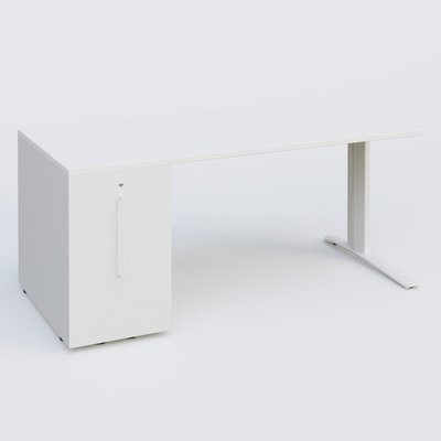 [Pas de famille] - [Pas de sous famille] - K1 Plateau droit 160x80 avec tour de rangement sous plateau à gauche. Plateau Blanc et pietement Blanc