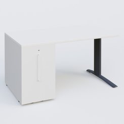 [Pas de famille] - [Pas de sous famille] - K1 Plateau droit 140x80 avec tour de rangement sous plateau à gauche. Plateau Blanc et pietement Anthracite