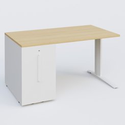 [Pas de famille] - [Pas de sous famille] - K1 Plateau droit 140x80 avec tour de rangement sous plateau à gauche. Plateau Chêne clair et pietement Blanc