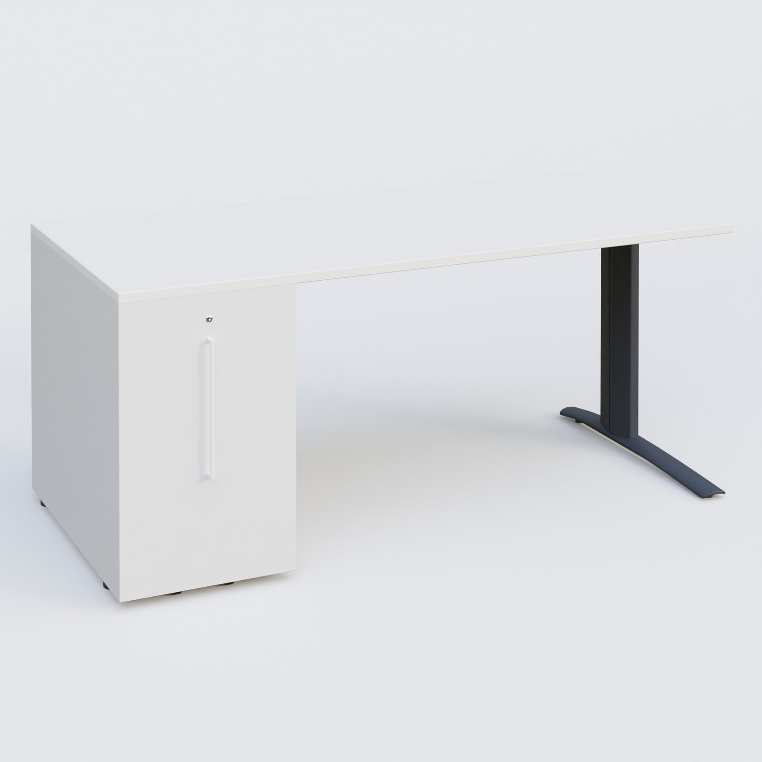 K1 Plateau droit 160x80 avec tour de rangement sous plateau à gauche. Plateau Blanc et pietement Anthracite