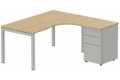 K3- Plan compact 90° asymétrique 160x162x80/60cm avec caisson HB métal 3 tiroirs - retour à droite -Finitions = Plateau et top de finition : Chêne (CE) /Piétements : alu / Caisson : Alu