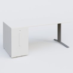 [Pas de famille] - [Pas de sous famille] - K1 Plateau droit 160x80 avec tour de rangement sous plateau à gauche. Plateau Blanc et pietement Aluminium