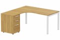 K3 Compact 90° asymétrique 160x162x80/60cm retour à gauche avec caisson HB bois 3 tiroirs noyer/ blanc