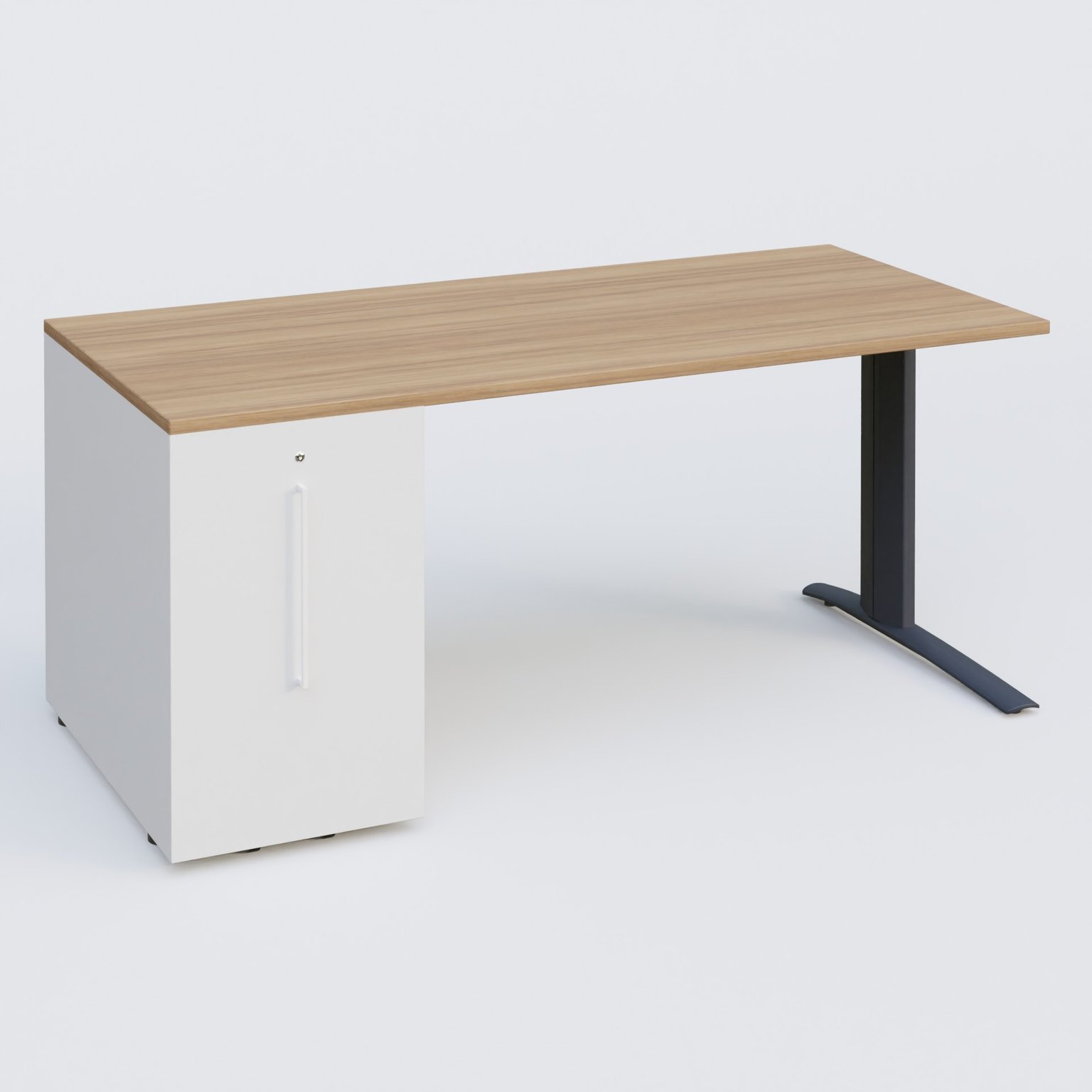 K1 Plateau droit 160x80 avec tour de rangement sous plateau à gauche. Plateau Noyer et pietement Anthracite
