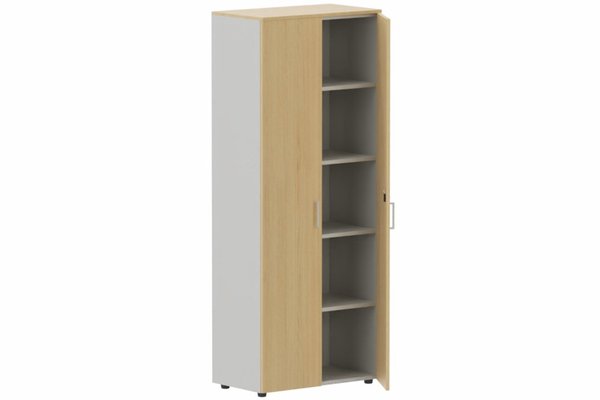 ARMOIRES PORTES BATTANTES - Mélaminés - Armoire mélamine H196xL100cm portes bois -Finitions= Top de finition : Chêne (CE) / Corps d'armoire et tablettes : Alu (AL)/ Façade : Chêne (CE), poignées Alu (L)