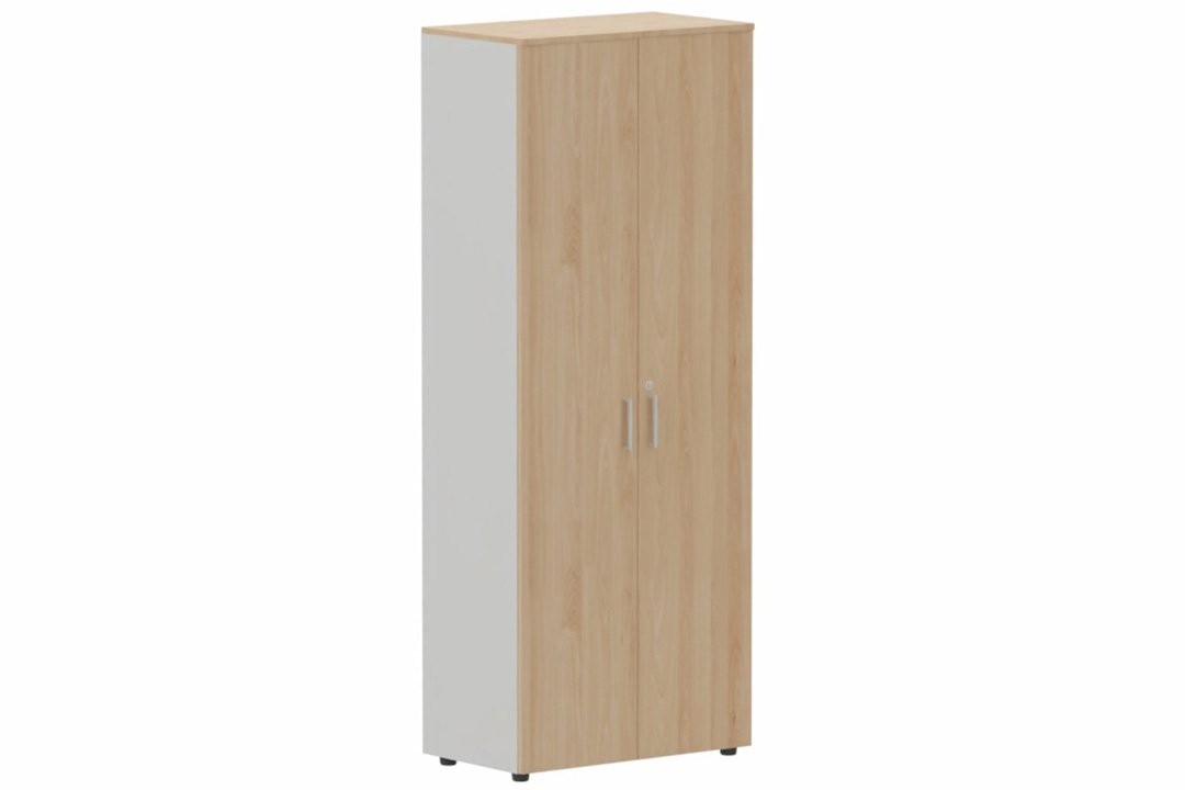 Armoire mélamine H196xL100cm portes bois -Finitions= Top de finition : hêtre / Corps d'armoire et tablettes : aluminium / Façade : hêtre