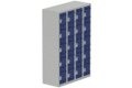 Vestiaire multicases, 4 colonnes L.120cm/20 cases, coffre gris clair/portes bleu foncé