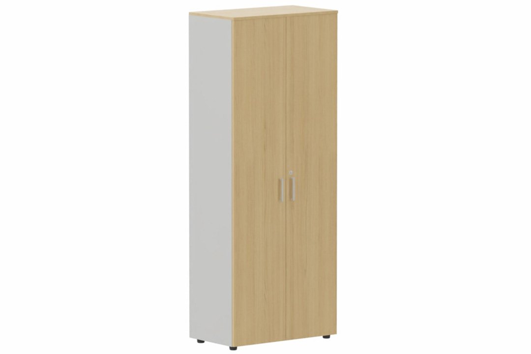Armoire mélamine H196xL100cm portes bois -Finitions= Top de finition : Chêne (CE) / Corps d'armoire et tablettes : Alu (AL)/ Façade : Chêne (CE), poignées Alu (L)