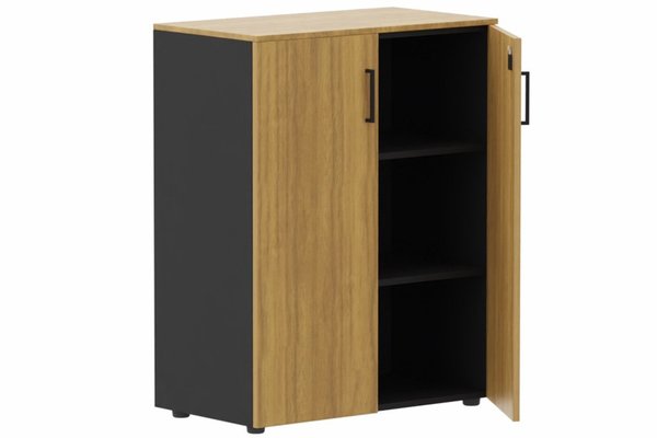 ARMOIRES PORTES BATTANTES - Mélaminés - Armoire mélamine H102XL100 cm portes bois -Finitions= Top de finition : noyer / Corps d'armoire et tablettes : noir Façade : noyer