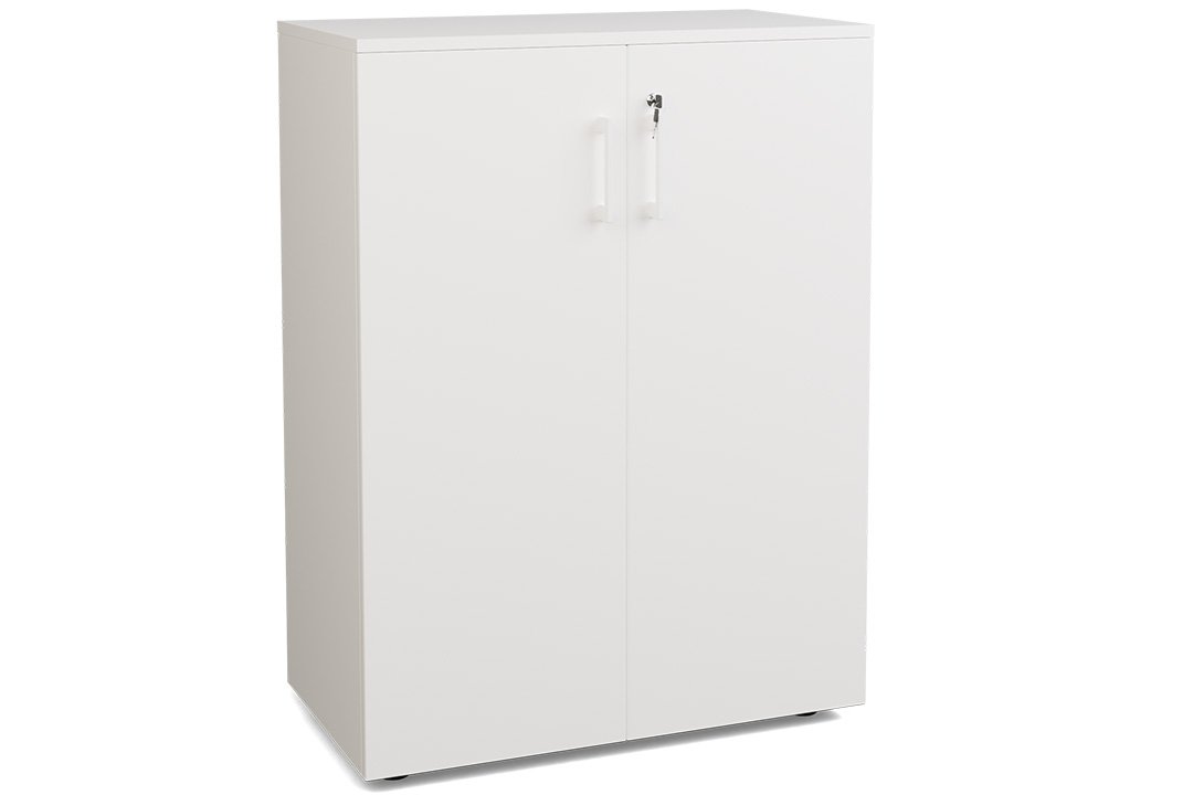 Armoire mélamine H102XL100 cm portes bois, -Finitions= Top de finition : BLANC / Corps d'armoire et tablettes : Blanc (BL)/ Façade : BLANC