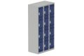 Vestiaire multicases, 3 colonnes L.90cm/12 cases, coffre gris clair/portes bleu foncé