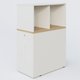 Tour de rangement hauteur de bureau position à gauche avec Niche. Caisson Chêne naturel et top de finition Blanc.