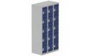 Vestiaire multicases, 3 colonnes L.90cm/15 cases, coffre gris clair/portes bleu foncé