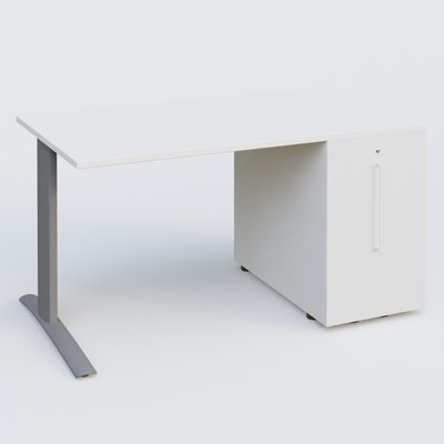 [Pas de famille] - [Pas de sous famille] - K1 Plateau droit 140x80 avec tour de rangement sous plateau à droite. Plateau Blanc et pietement Aluminium