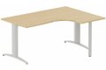 K2- Plan compact 90° asymétrique 160x120x80/60cm sur pied de soutien - retour à droite -Finitions = Plateau : Chêne (CE) / Piétements : alu