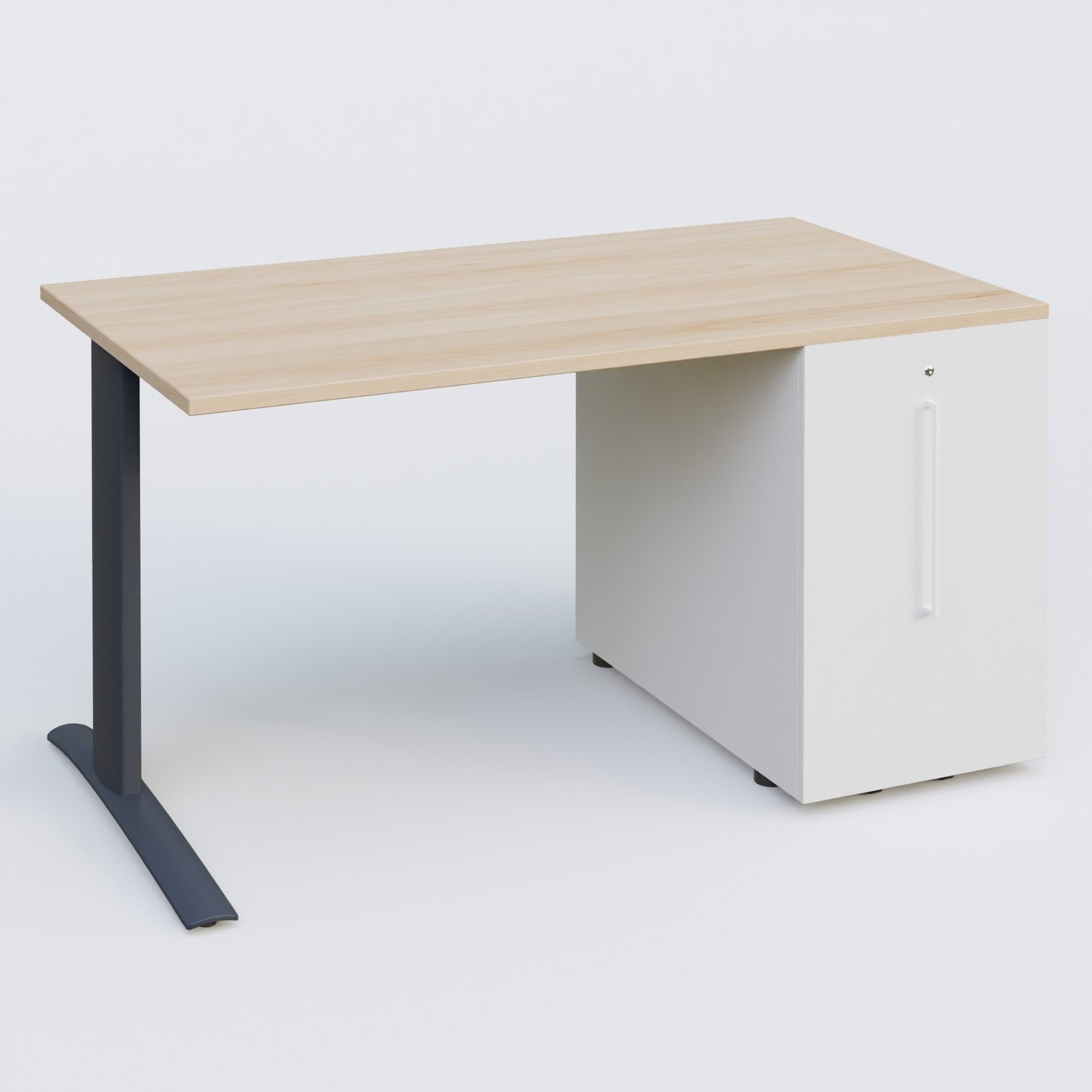 K1 Plateau droit 140x80 avec tour de rangement sous plateau à droite. Plateau Hêtre et pietement Anthracite