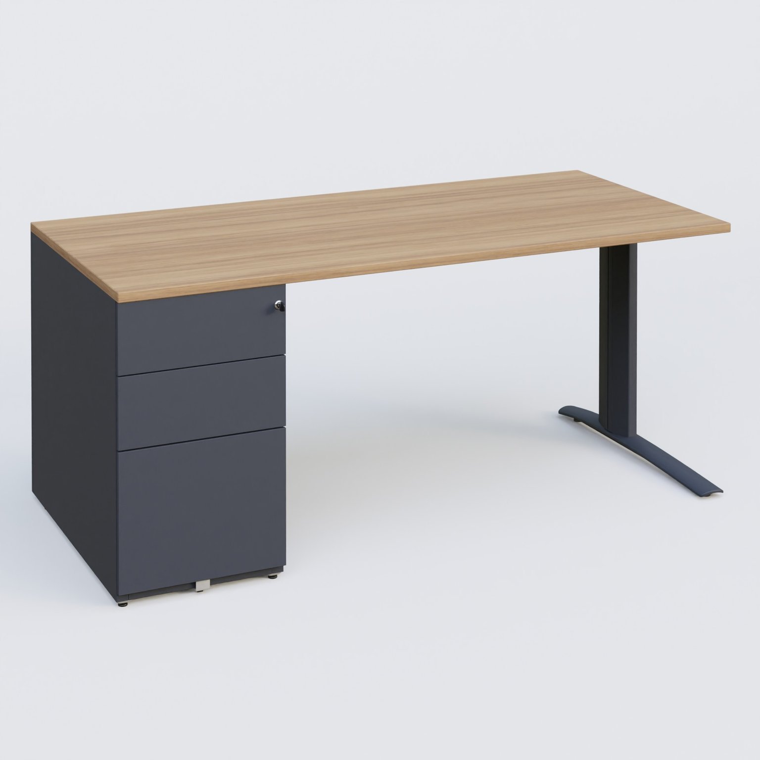 K1 Plateau droit 180x80 avec caisson métal porteur sous plateau à gauche. Plateau Noyer et pietement Anthracite