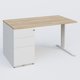 K1 Plateau droit 140x80 avec caisson métal porteur sous plateau à gauche. Plateau Chêne naturel et pietement Blanc