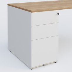 [Pas de famille] - [Pas de sous famille] - K1 Plateau droit 160x80 avec caisson métal porteur sous plateau à gauche. Plateau Noyer et pietement Blanc