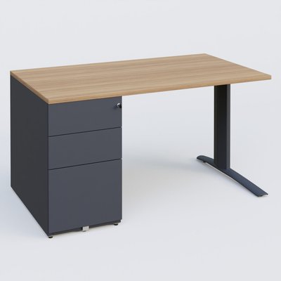 [Pas de famille] - [Pas de sous famille] - K1 Plateau droit 140x80 avec caisson métal porteur sous plateau à gauche. Plateau Noyer et pietement Anthracite
