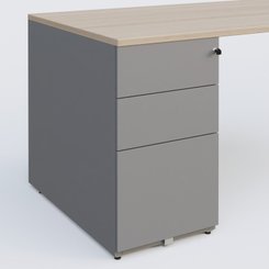 [Pas de famille] - [Pas de sous famille] - K1 Plateau droit 140x80 avec caisson métal porteur sous plateau à gauche. Plateau Acacia et pietement Aluminium