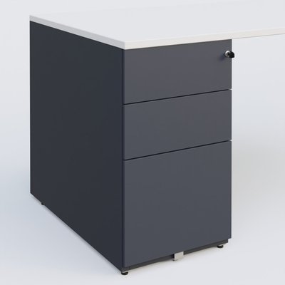 [Pas de famille] - [Pas de sous famille] - K1 Plateau droit 140x80 avec caisson métal porteur sous plateau à gauche. Plateau Blanc et pietement Anthracite