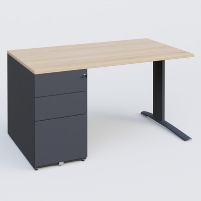 [Pas de famille] - [Pas de sous famille] - K1 Plateau droit 140x80 avec caisson métal porteur sous plateau à gauche. Plateau Hêtre et pietement Anthracite