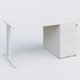 K1 Plateau droit 140x80 avec caisson métal porteur sous plateau à droite. Plateau Blanc et pietement Blanc