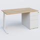 K1 Plateau droit 140x80 avec caisson métal porteur sous plateau à droite. Plateau Chêne naturel et pietement Blanc