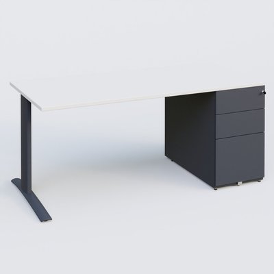 [Pas de famille] - [Pas de sous famille] - K1 Plateau droit 160x80 avec caisson métal porteur sous plateau à droite. Plateau Blanc et pietement Anthracite