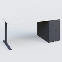 [Pas de famille] - [Pas de sous famille] - K1 Plateau droit 160x80 avec caisson métal porteur sous plateau à droite. Plateau Blanc et pietement Anthracite