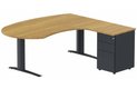K1 POUTRE compact 90° manager 190x141x104x60cm sur caisson HB métal 3 tiroirs, plateau noyer, structure anthracite