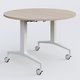 Table ronde de la gamme LEM D110 cm. Plateau Acacia et pietement Blanc.