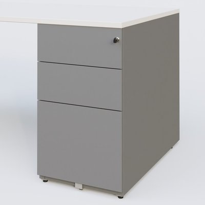 [Pas de famille] - [Pas de sous famille] - K1 Plateau droit 160x80 avec caisson métal porteur sous plateau à droite. Plateau Blanc et pietement Aluminium