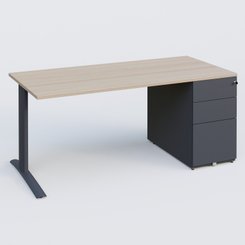 [Pas de famille] - [Pas de sous famille] - K1 Plateau droit 160x80 avec caisson métal porteur sous plateau à droite. Plateau Acacia et pietement Anthracite