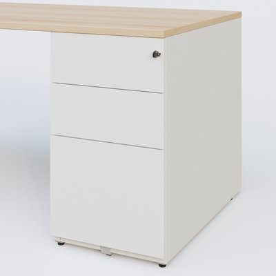 [Pas de famille] - [Pas de sous famille] - K1 Plateau droit 160x80 avec caisson métal porteur sous plateau à droite. Plateau Hêtre et pietement Blanc