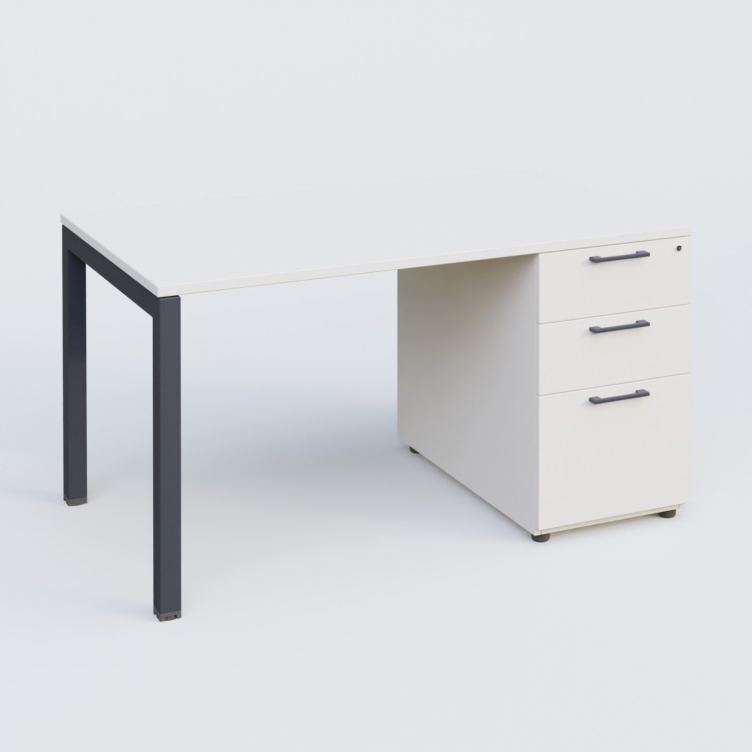 K3 Plateau droit 140x80 avec caisson porteur mélamine. Plateau ,caisson Blanc et pietement Anthracite