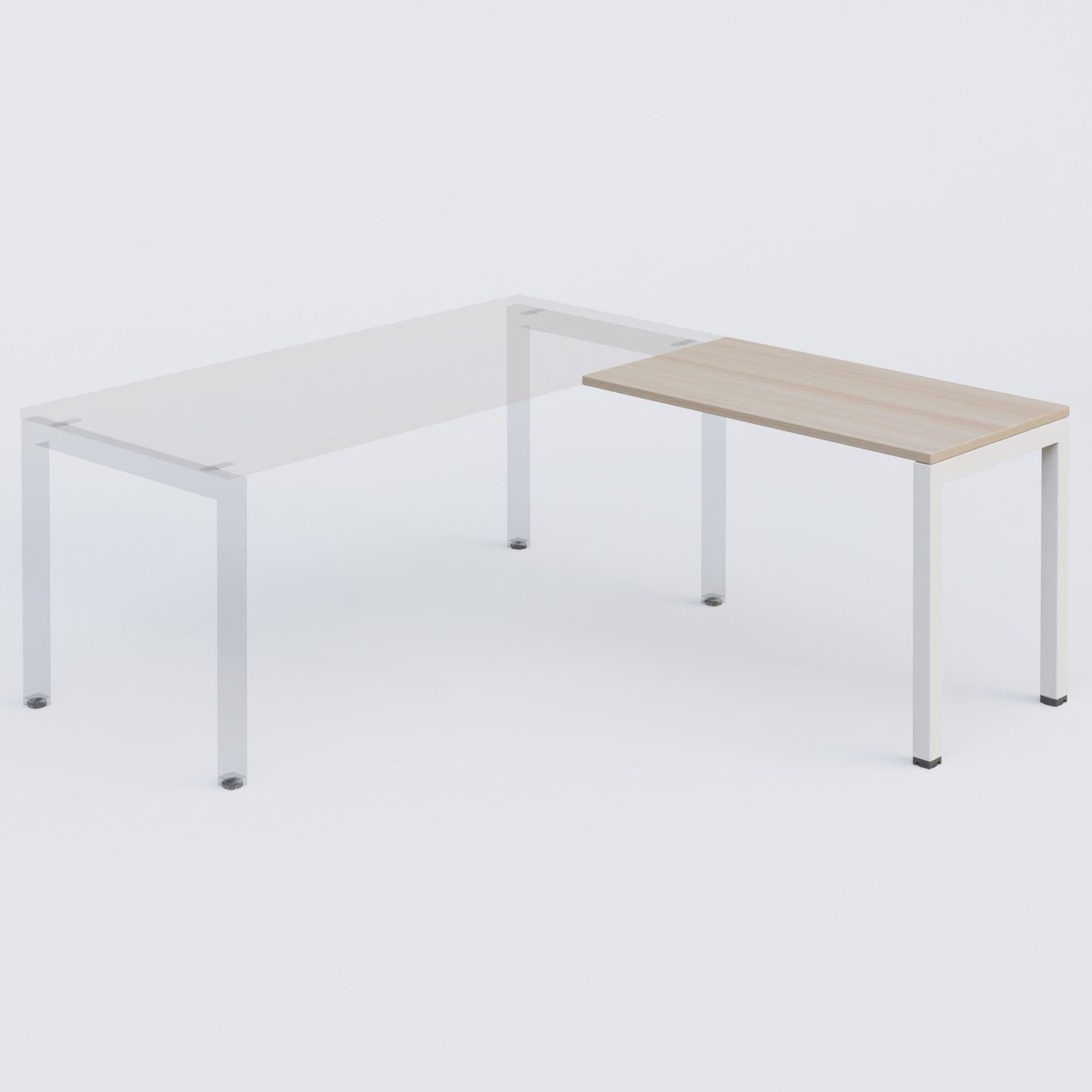 Retour direct 120x60cm sur pied, plateau acacia, structure blanc
