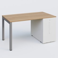 [Pas de famille] - [Pas de sous famille] - K3 Plateau droit 140x80 avec tour de rangement sous le plateau à droite. Plateau Noyer et pietement Aluminium